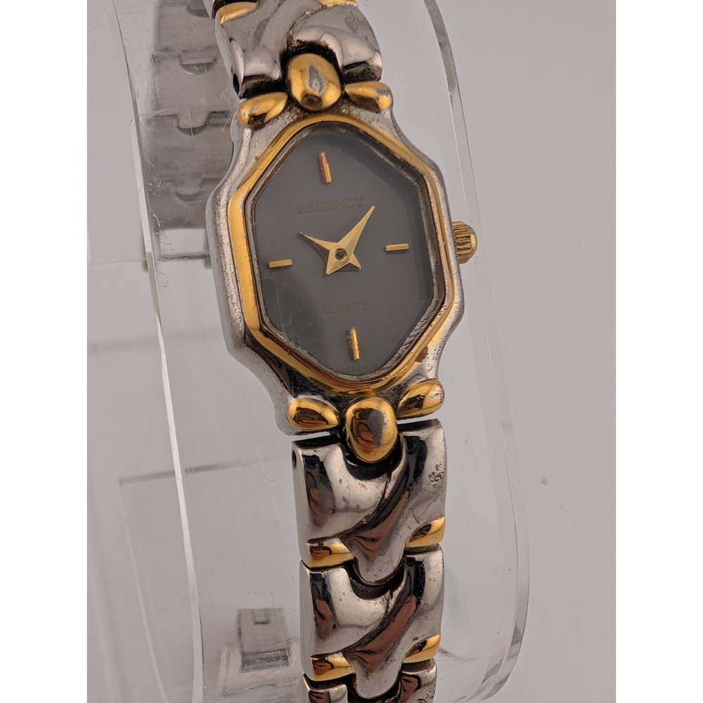 Vintage Regency Watch Women 16mm Case Two Tone 7" Band- New Battery